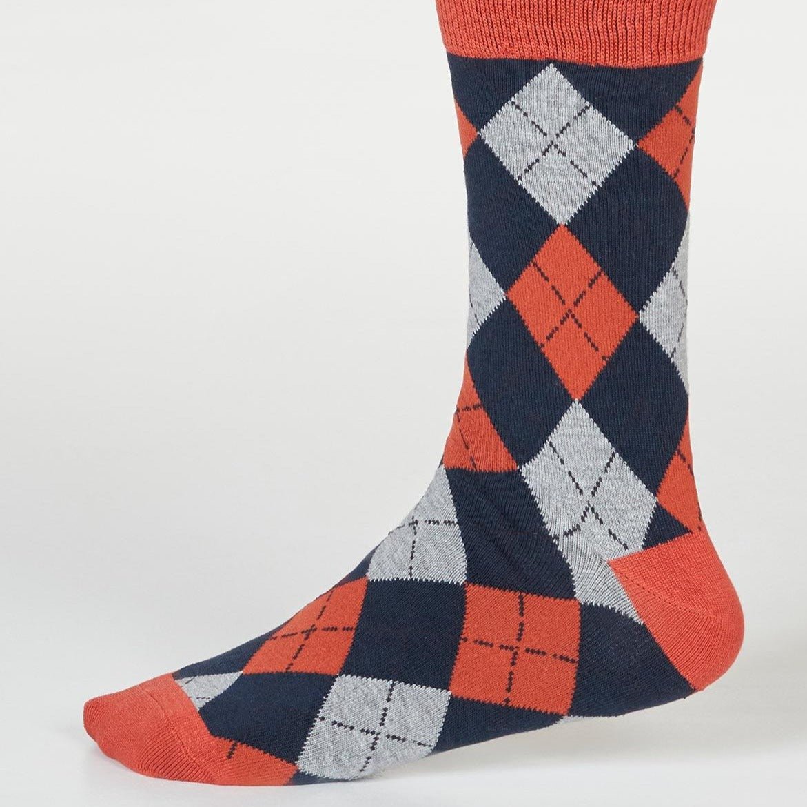 Checkered Argyll GOTS Socks - SPM703 - ORANGE - Uneeka