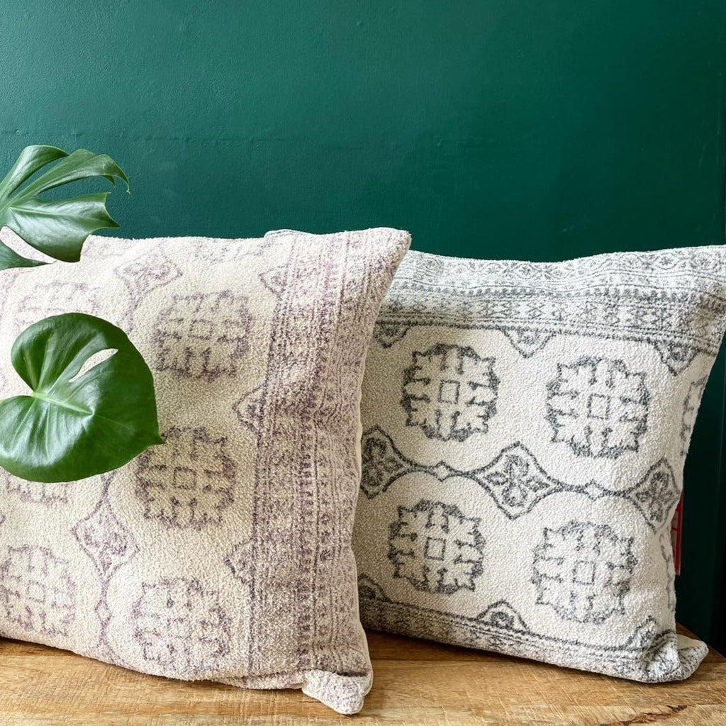 Chenille Block Print Cushion - CC186CHA - Uneeka