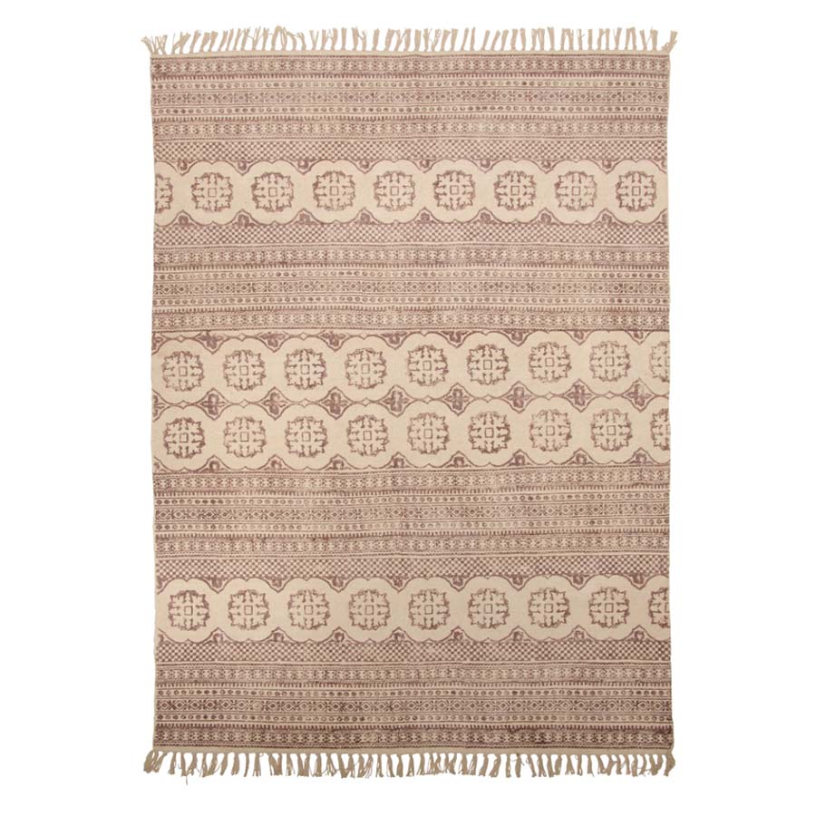 Chenille Block Print Rug With Tassels - R18646AU - Uneeka