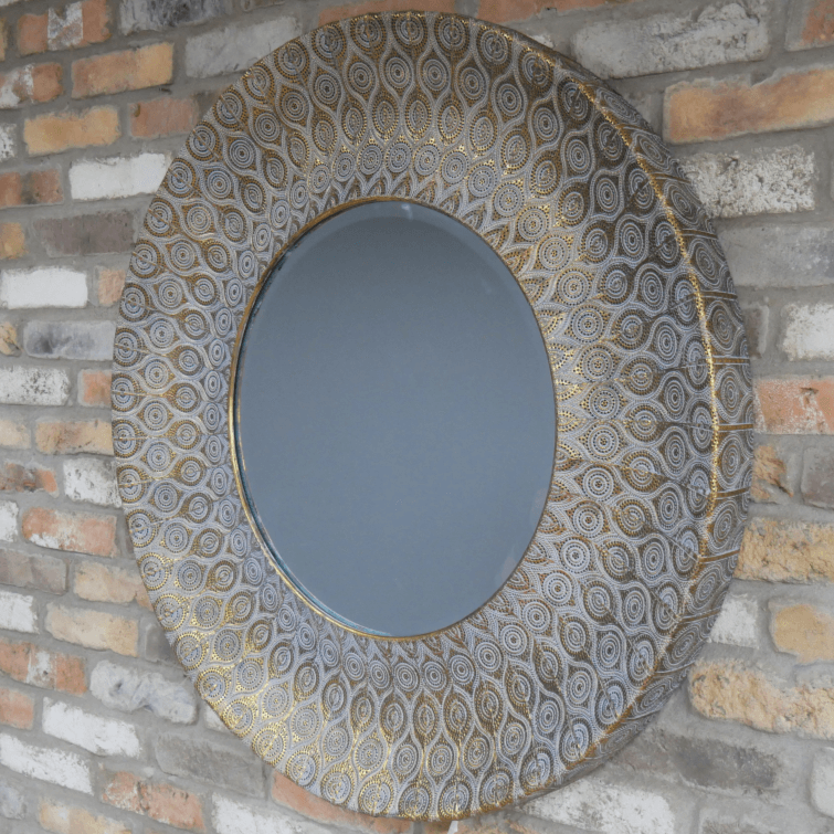 Circular Mirror With Oriental Brass Detailing - 6779 - Uneeka