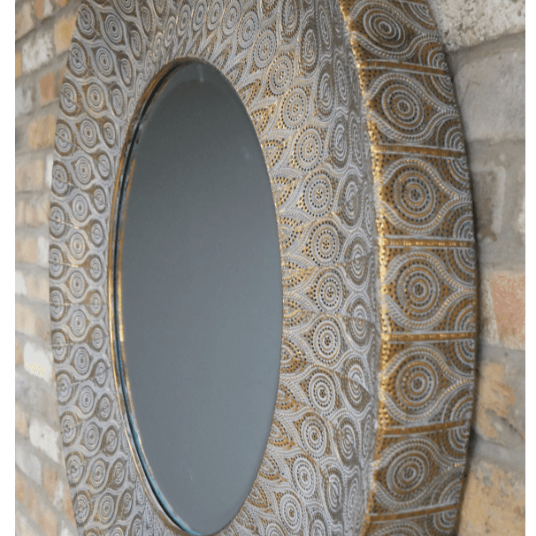 Circular Mirror With Oriental Brass Detailing - 6779 - Uneeka