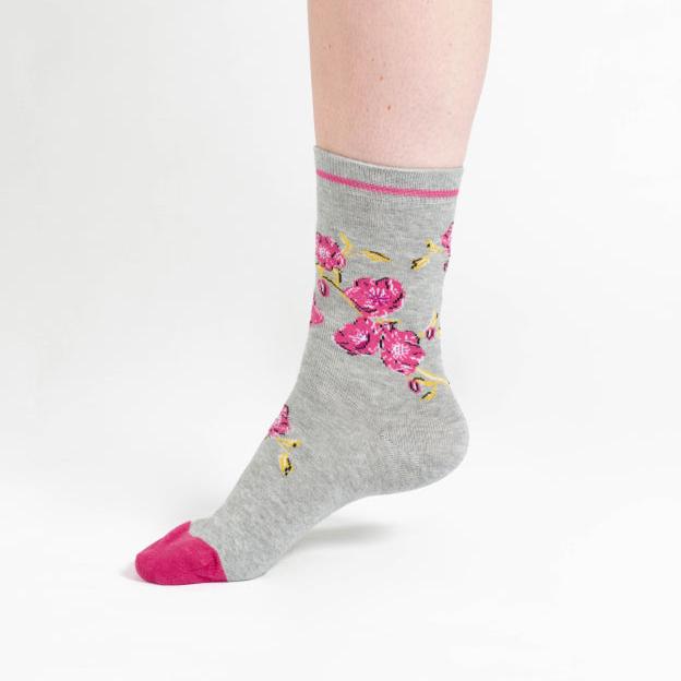 Climbing Floral Bamboo Socks - TA334 - Grey - Uneeka