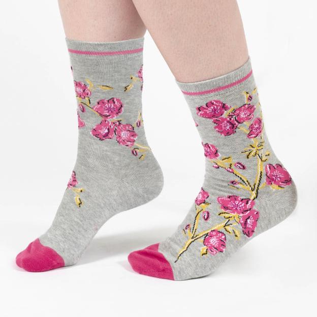 Climbing Floral Bamboo Socks - TA334 - Grey - Uneeka