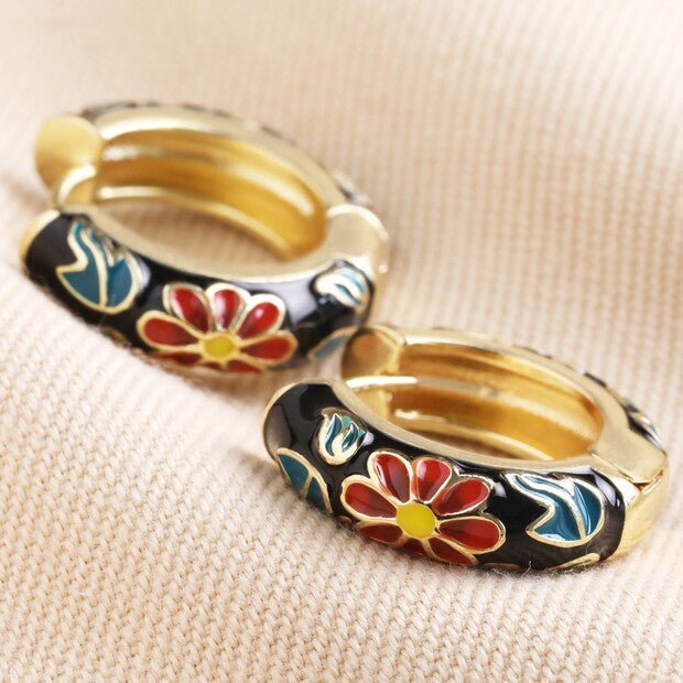 Cloisonné Hoop Earrings in Gold - 64252 - Uneeka