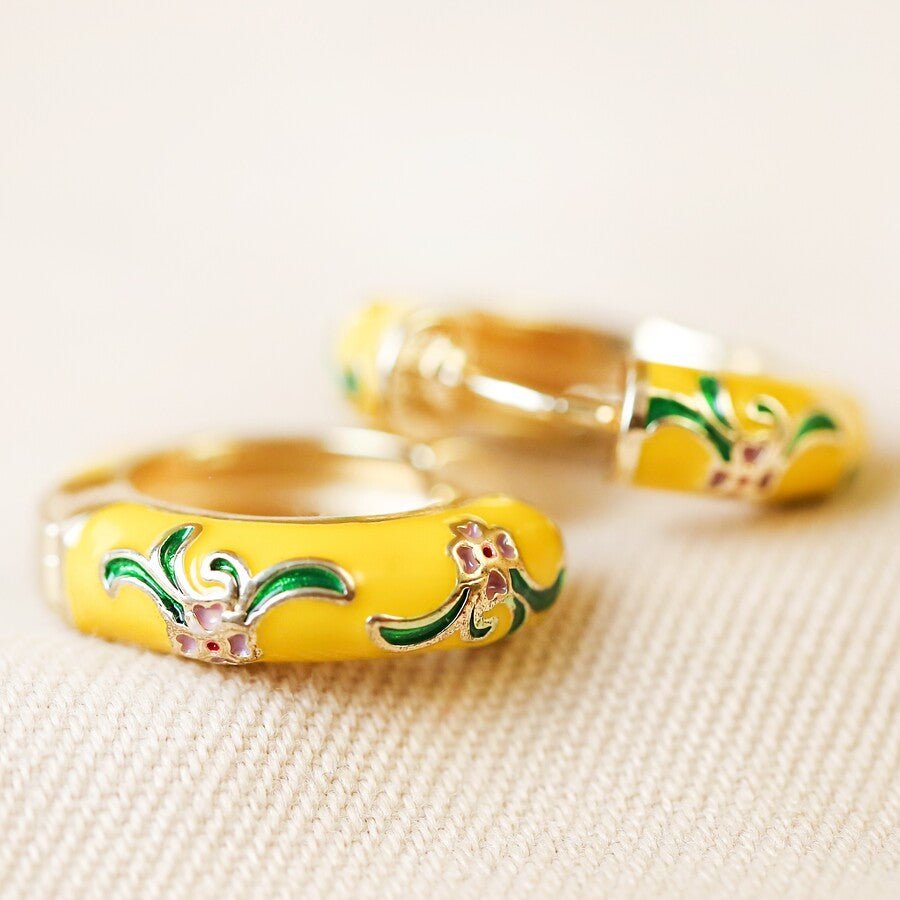 Cloisonné Hoop Earrings in Gold - 57822 - Uneeka