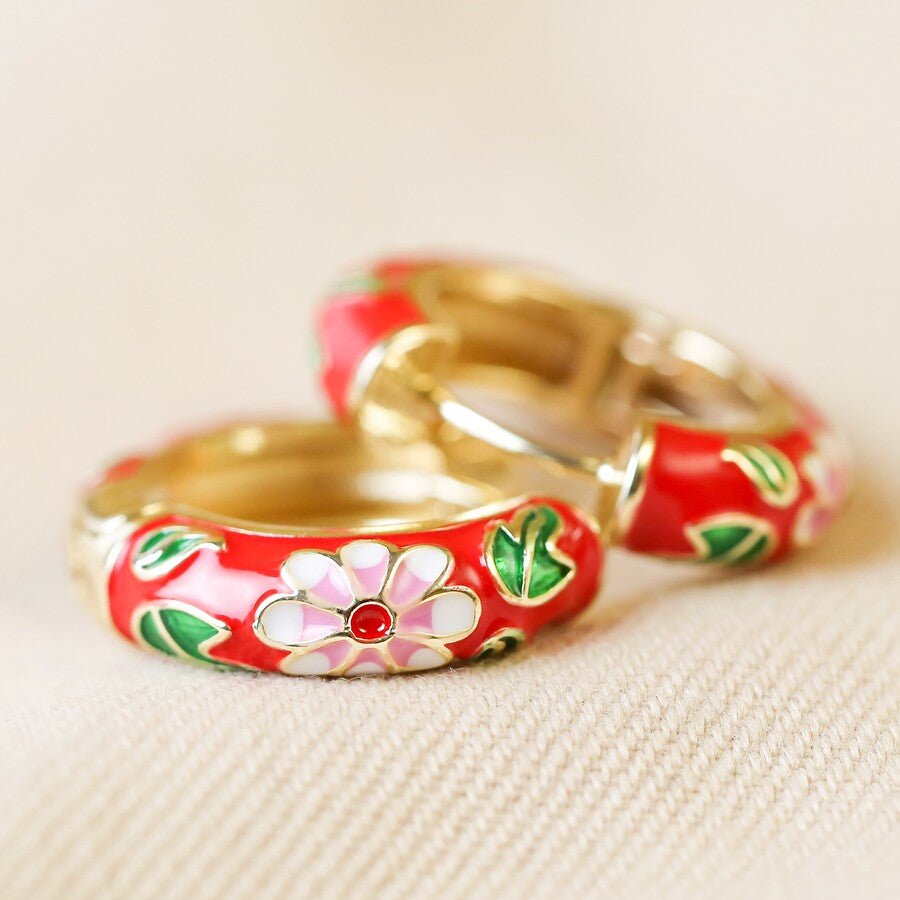 Cloisonné Hoop Earrings in Gold - 57678 - Uneeka