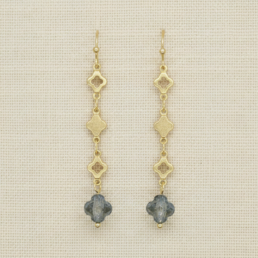 Clover Shapes with Coloured Glass Gold Drop Earrings - CE - 4844 - MGBL - Uneeka