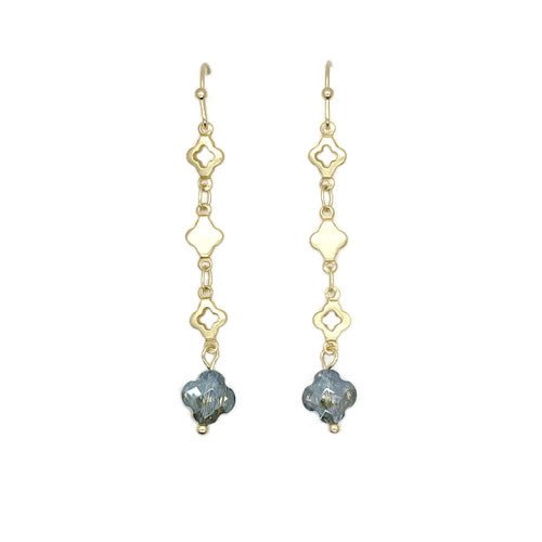 Clover Shapes with Coloured Glass Gold Drop Earrings - CE - 4844 - MGBL - Uneeka