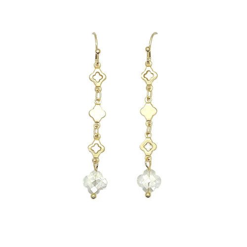 Clover Shapes with Coloured Glass Gold Drop Earrings - CE - 4844 - MGCL - Uneeka