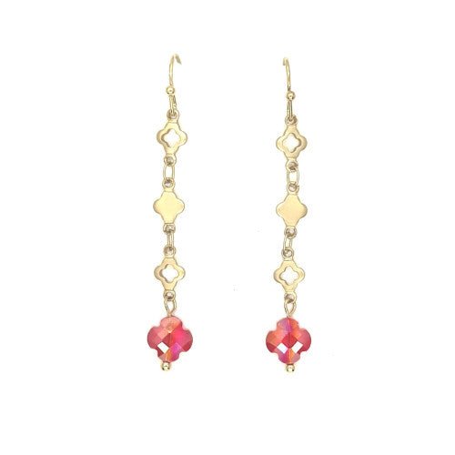 Clover Shapes with Coloured Glass Gold Drop Earrings - CE - 4844 - MGRD - Uneeka