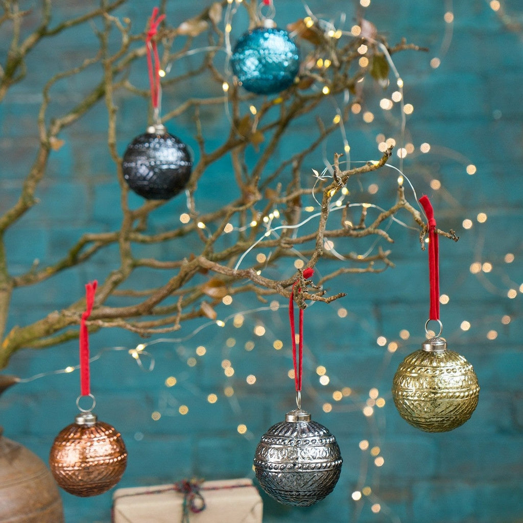 Coloured Recycled Glass Bauble - XM506 - PEWTER - Uneeka