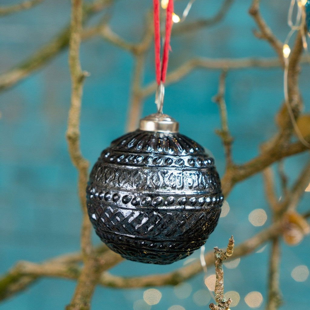 Coloured Recycled Glass Bauble - XM506 - PEWTER - Uneeka