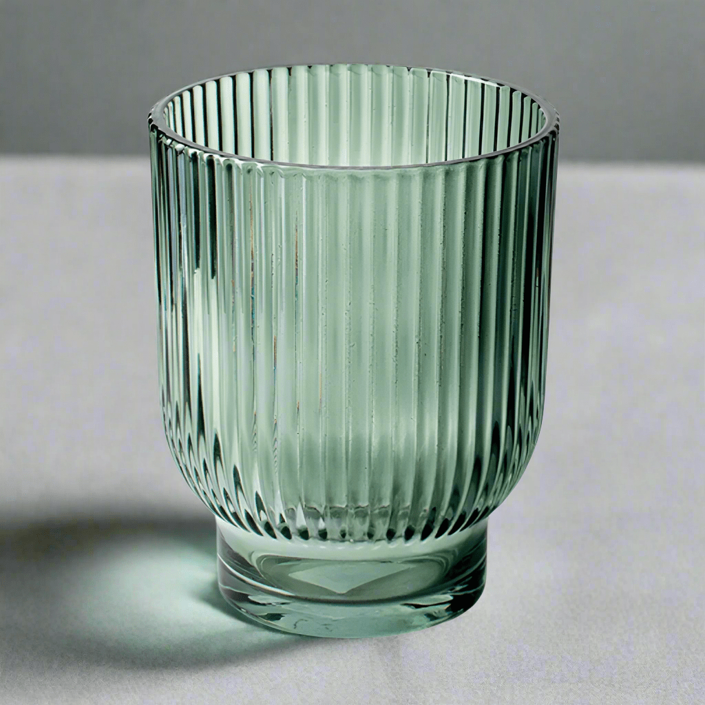 Coloured Ribbed Glass Tealight Holder - XCV01064 - FOREST - Uneeka