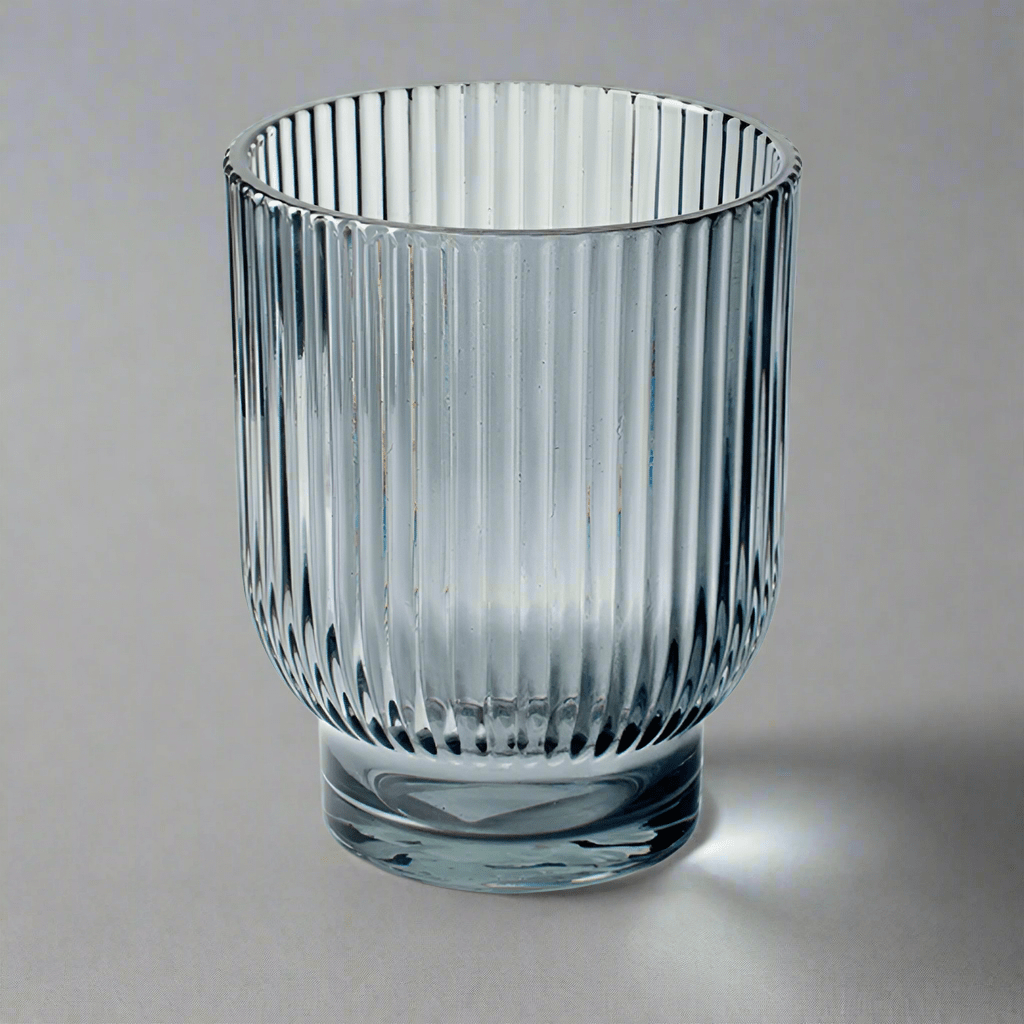 Coloured Ribbed Glass Tealight Holder - XCV01065 - SLATE - Uneeka