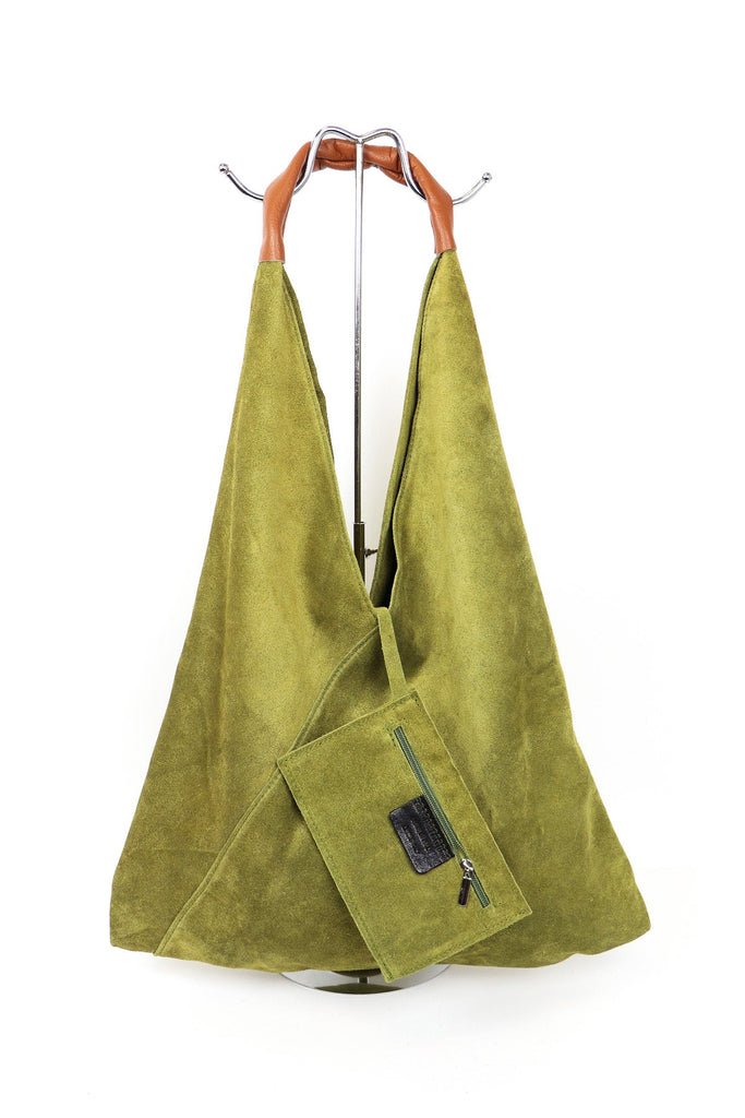 Coloured Suede Handbag - M589 - Olive - Uneeka