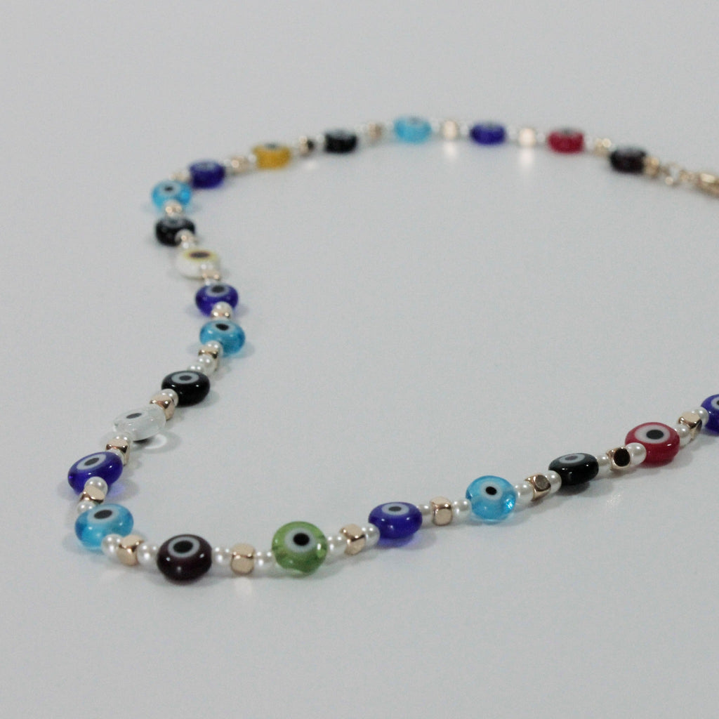 Colourful Evil Eyes Necklace with Pearls and Metal Beads - CN - 4020 - GMU - Uneeka