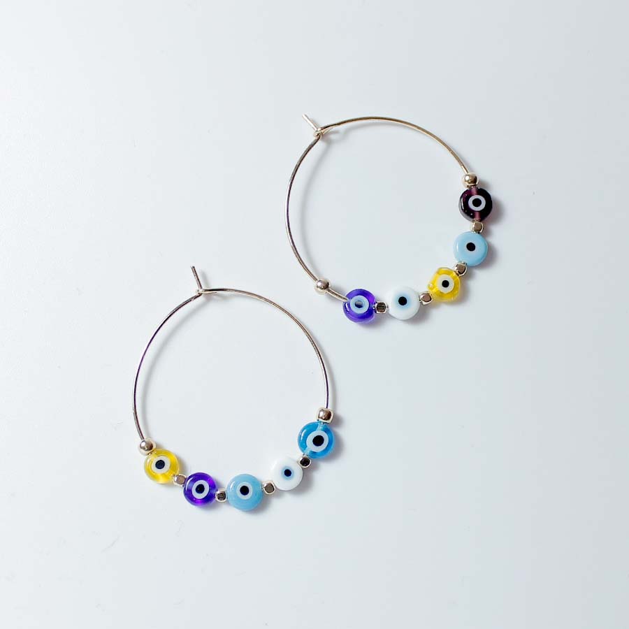 Colourful Evil Eyes Round Brass Hoop Earrings - CE - 4096 - GMU - Uneeka