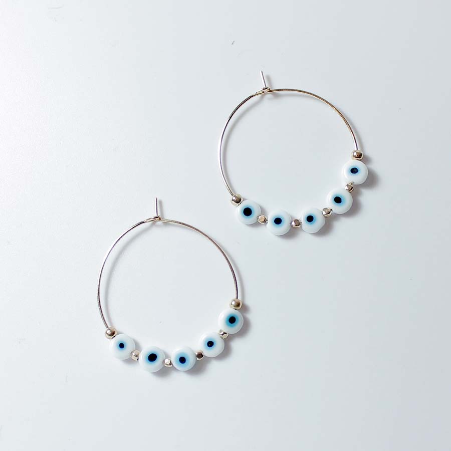 Colourful Evil Eyes Round Brass Hoop Earrings - CE - 4096 - GWT - Uneeka