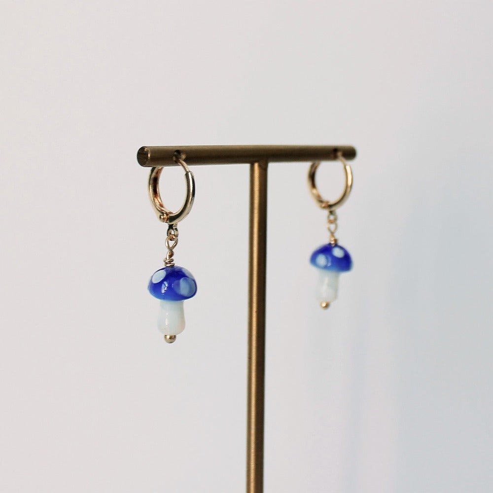 Colourful Glass Mushroom Gold Drop Earrings - CE - 2815 - GBL - Uneeka