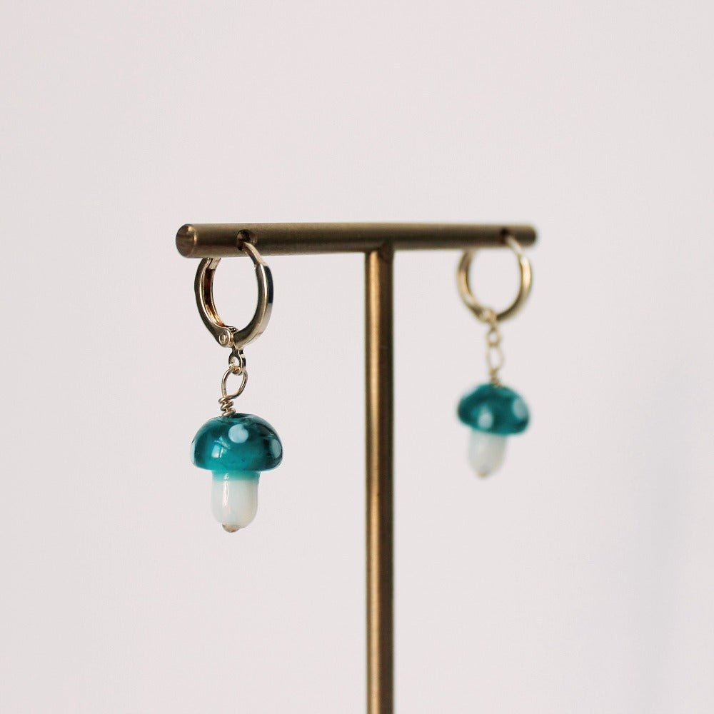 Colourful Glass Mushroom Gold Drop Earrings - CE - 2815 - GBZ - Uneeka