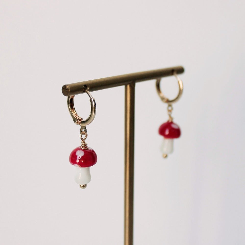 Colourful Glass Mushroom Gold Drop Earrings - CE - 2815 - GRD - Uneeka