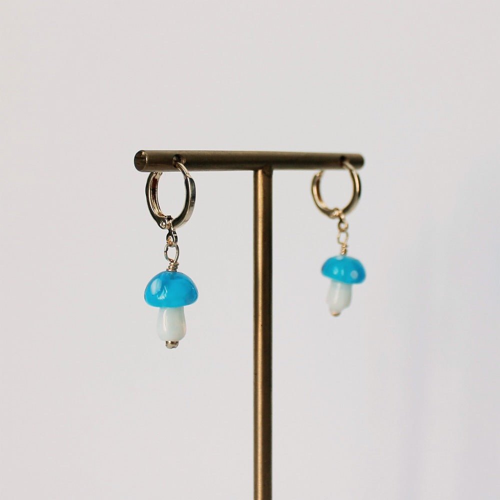 Colourful Glass Mushroom Gold Drop Earrings - CE - 2815 - GTQ - Uneeka