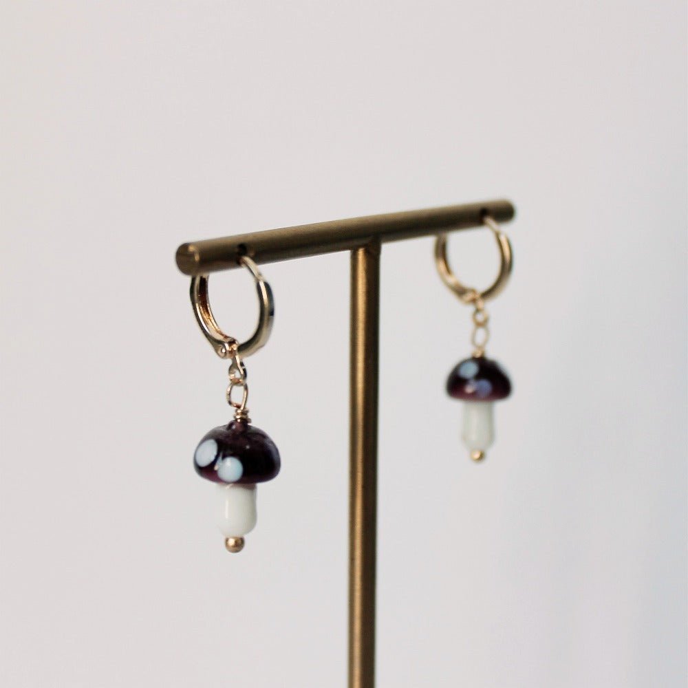 Colourful Glass Mushroom Gold Drop Earrings - CE - 2815 - GPU - Uneeka