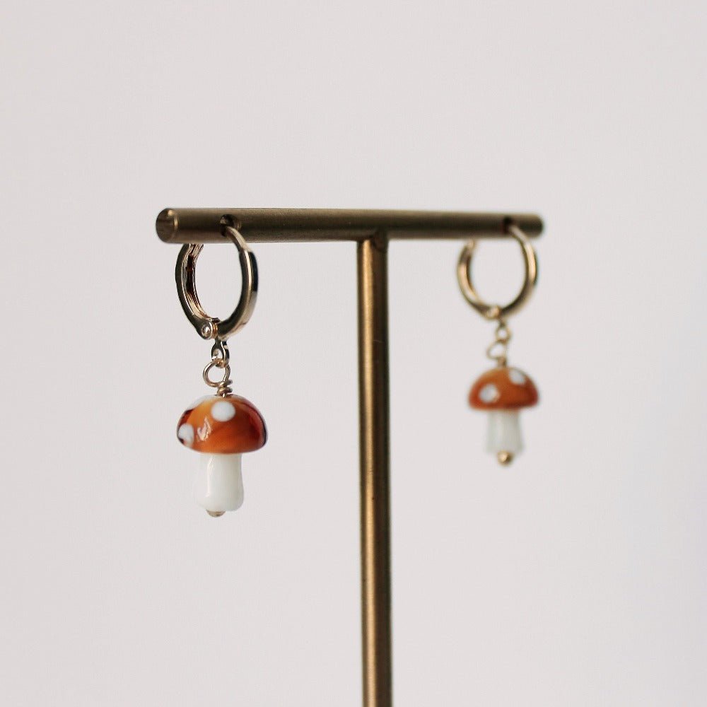 Colourful Glass Mushroom Gold Drop Earrings - CE - 2815 - GBR - Uneeka