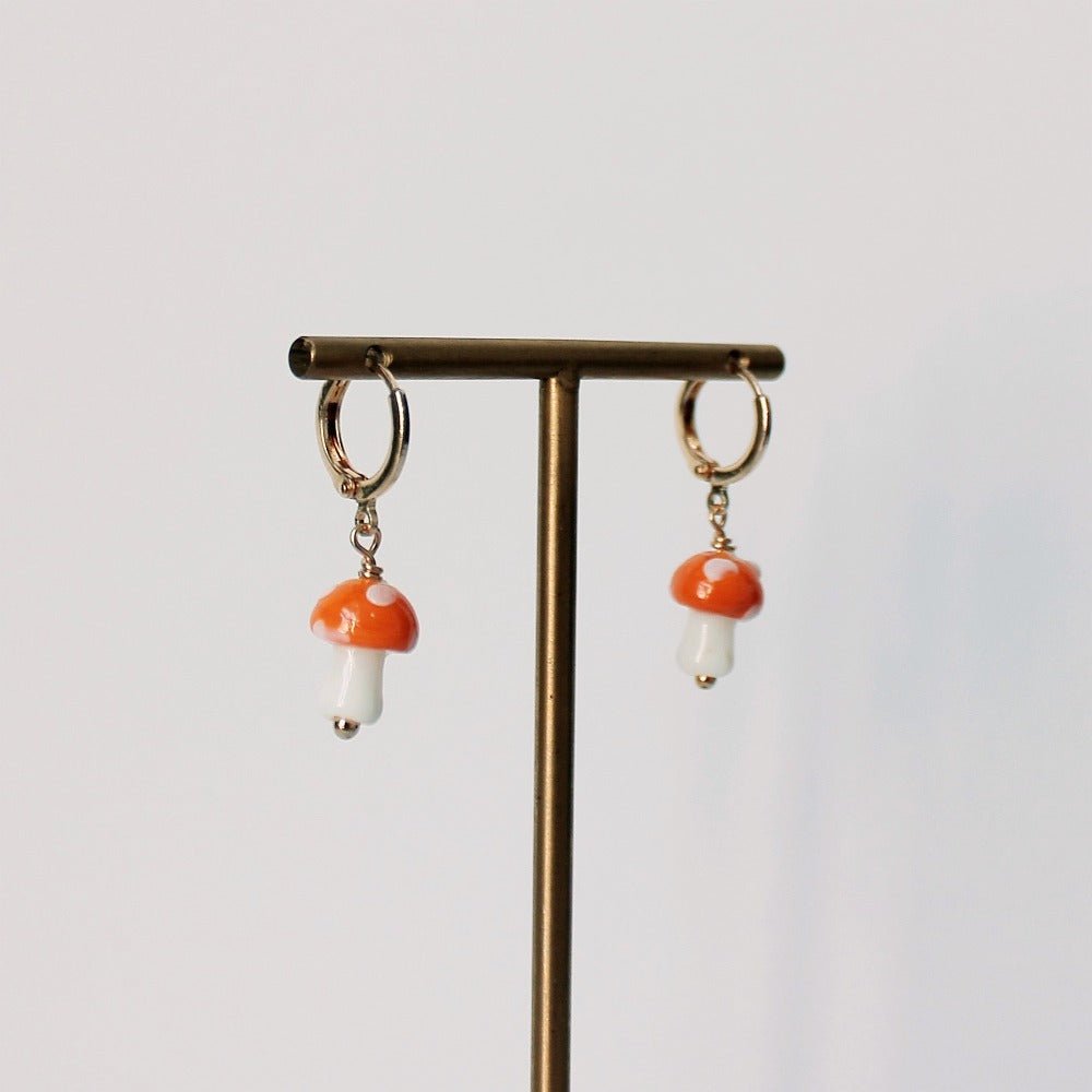 Colourful Glass Mushroom Gold Drop Earrings - CE - 2815 - GOR - Uneeka