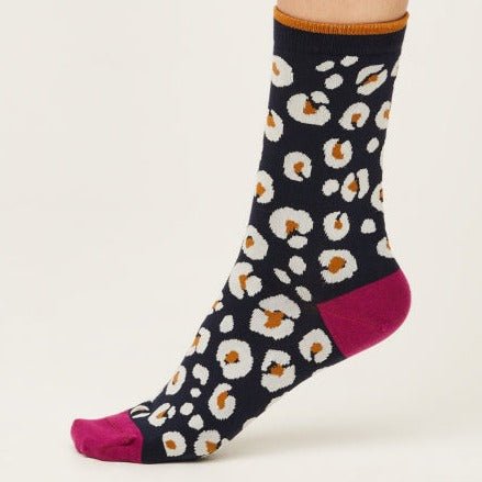 Colourful Leopard Print Socks - SPW731 - DARK NAVY - Uneeka