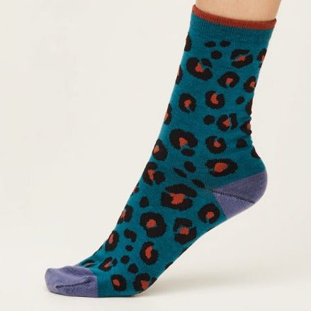 Colourful Leopard Print Socks - SPW731 - LAGOON BLUE - Uneeka