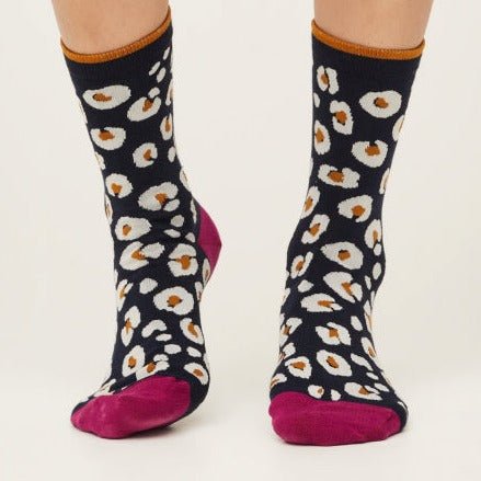 Colourful Leopard Print Socks - SPW731 - DARK NAVY - Uneeka