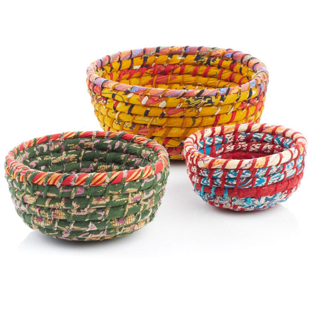 Colourful Round Recycled Sari Basket - PROK070 - Small - Uneeka