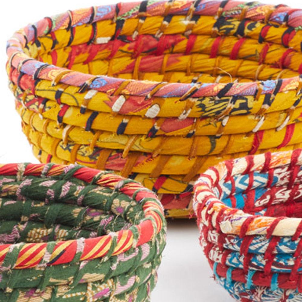 Colourful Round Recycled Sari Basket - PROK070 - Small - Uneeka