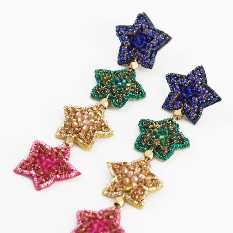 Colourful Star Beaded Drop Earrings - EAR1112 - Uneeka