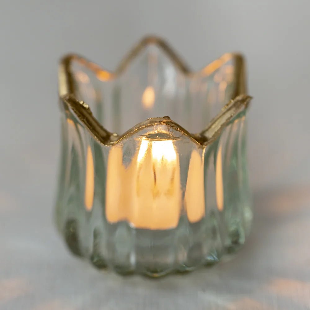 Crown Shape Gold Rim Glass Tealight Holder - ANC22399 - Uneeka