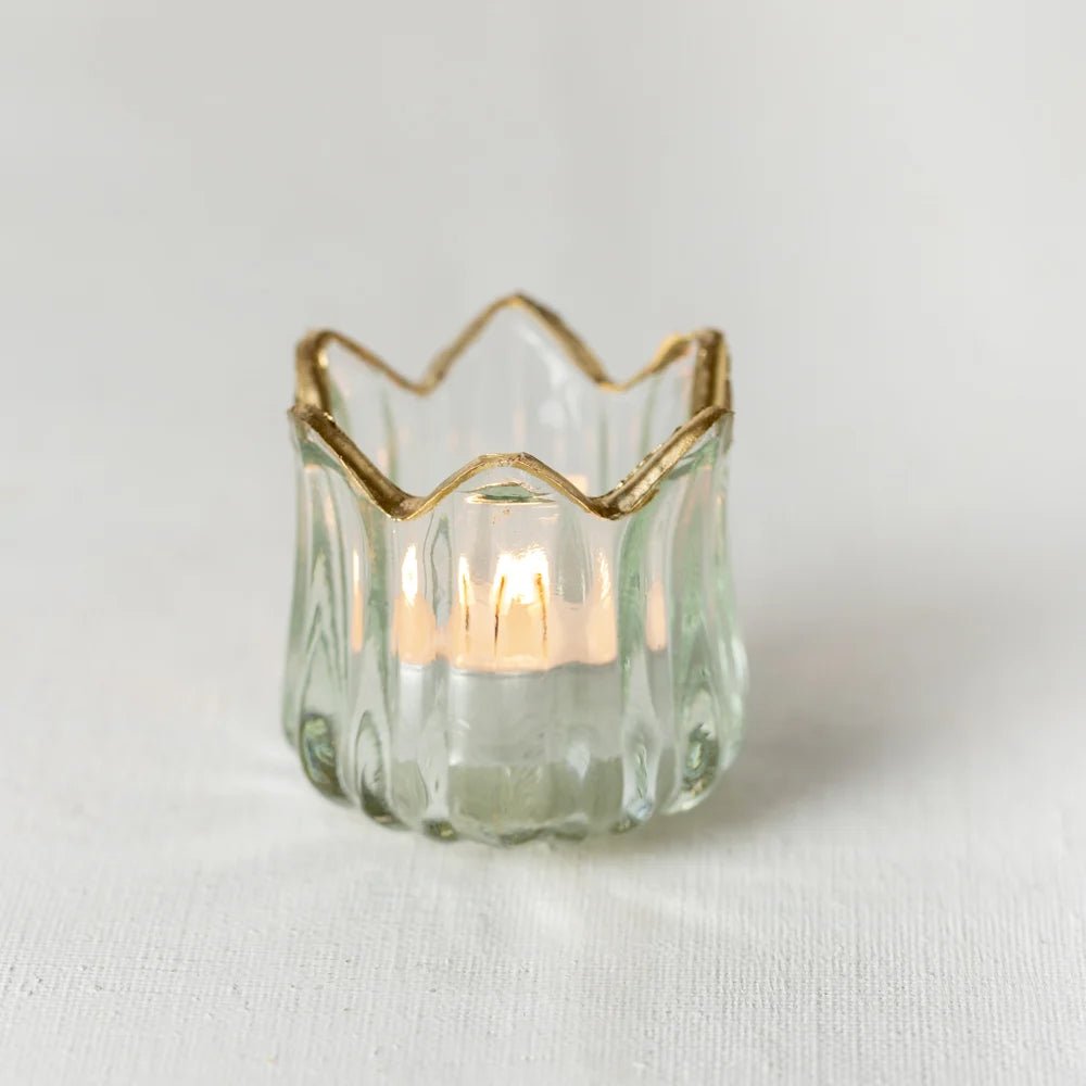 Crown Shape Gold Rim Glass Tealight Holder - ANC22399 - Uneeka