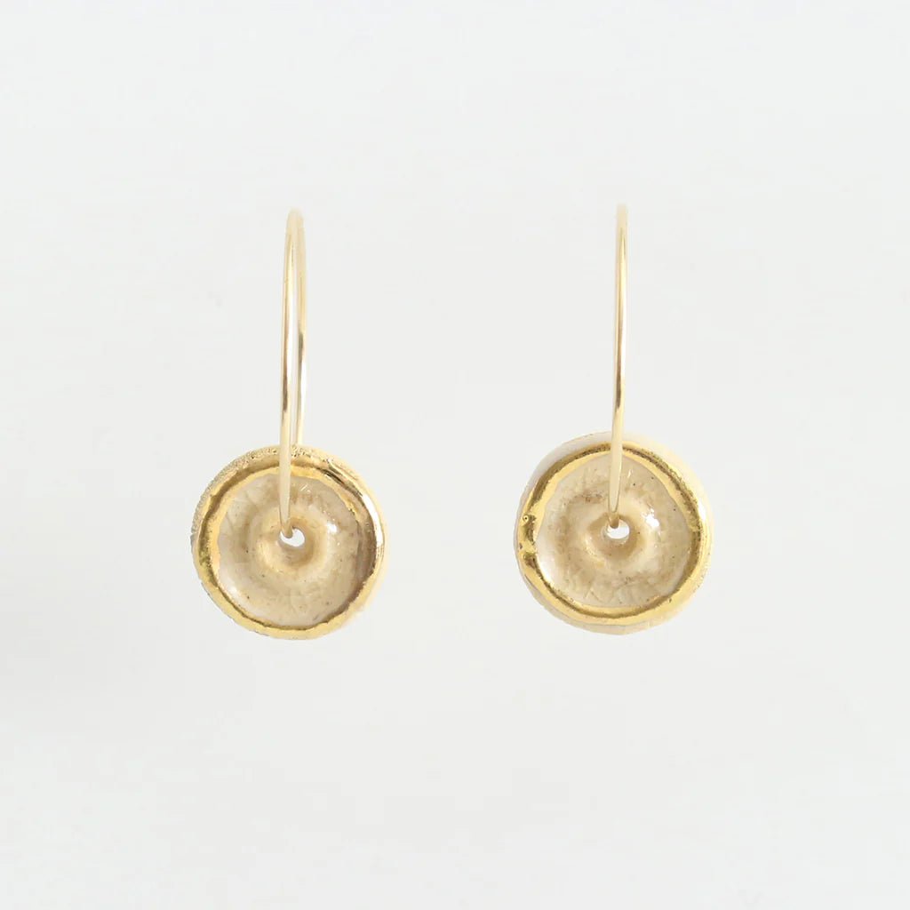 Crystal White Crackled Glass Hoop Gold Fill Earrings - 21GGP - CRYSTAL - Uneeka