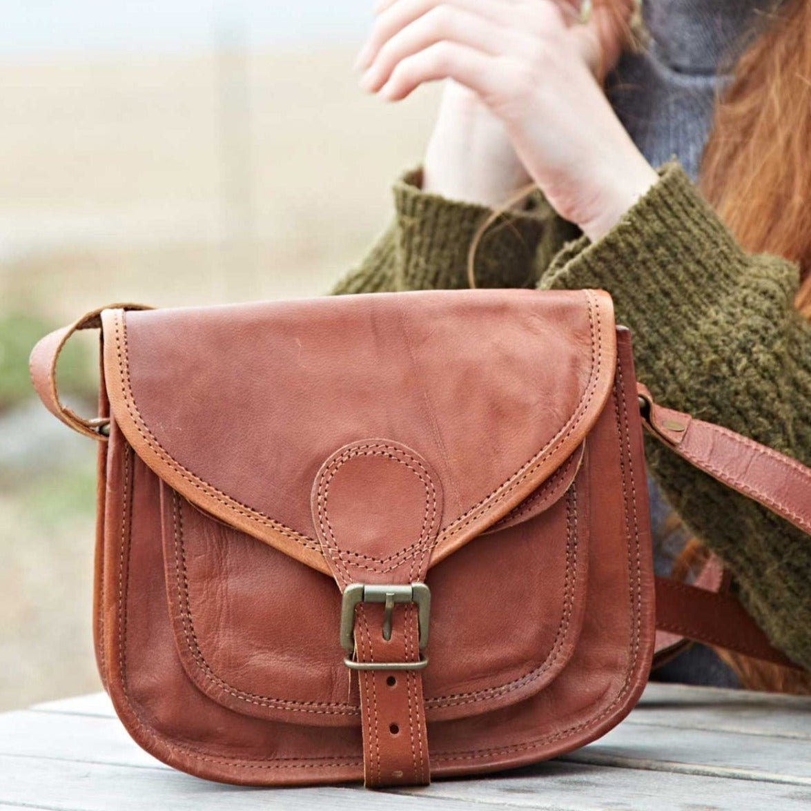 Curved Leather Saddle Bag - LLSB2 - BR - Uneeka