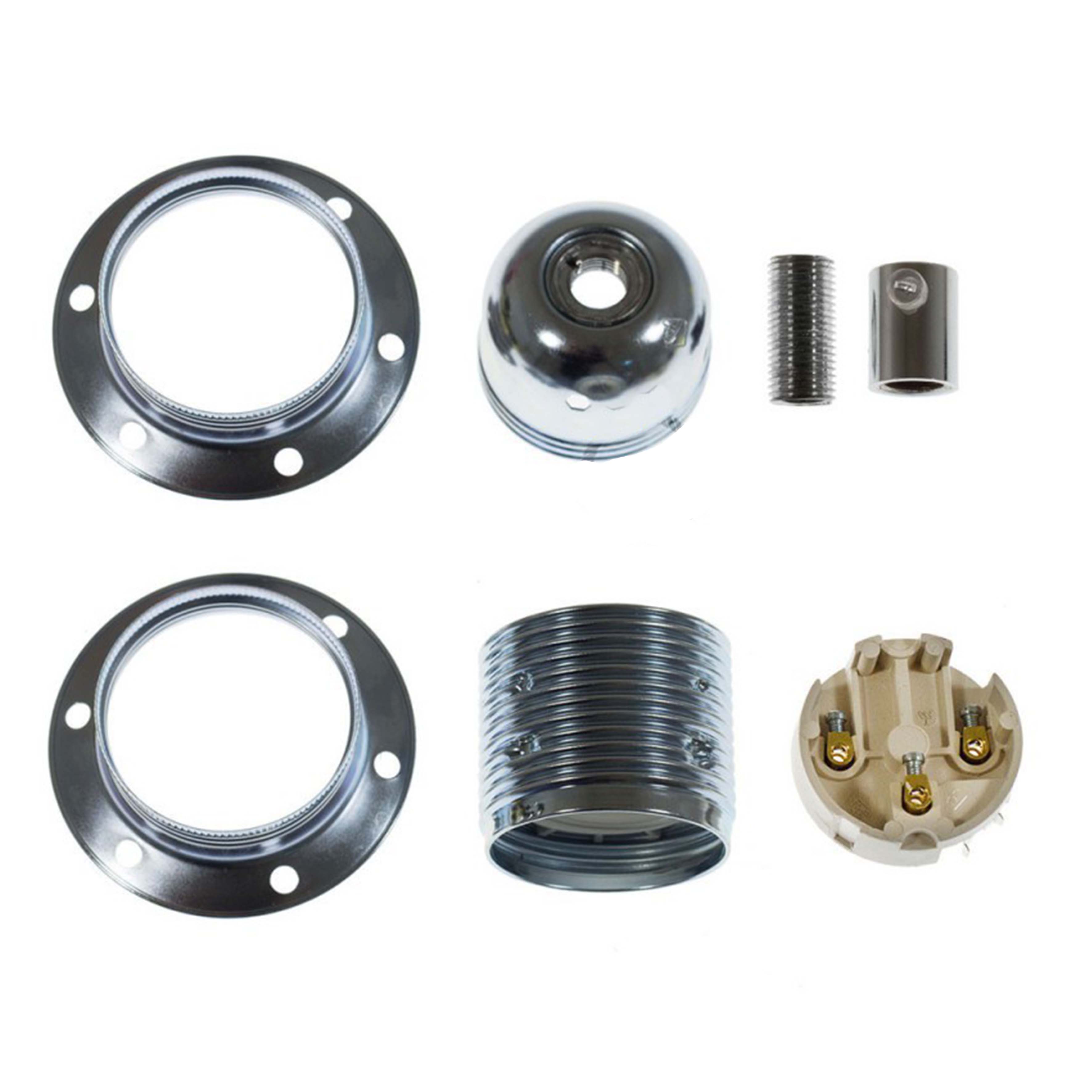 Cylindrical Double Ferrule Metal E27 Lamp Holder Kit - PL27MOTTFTERM - Uneeka