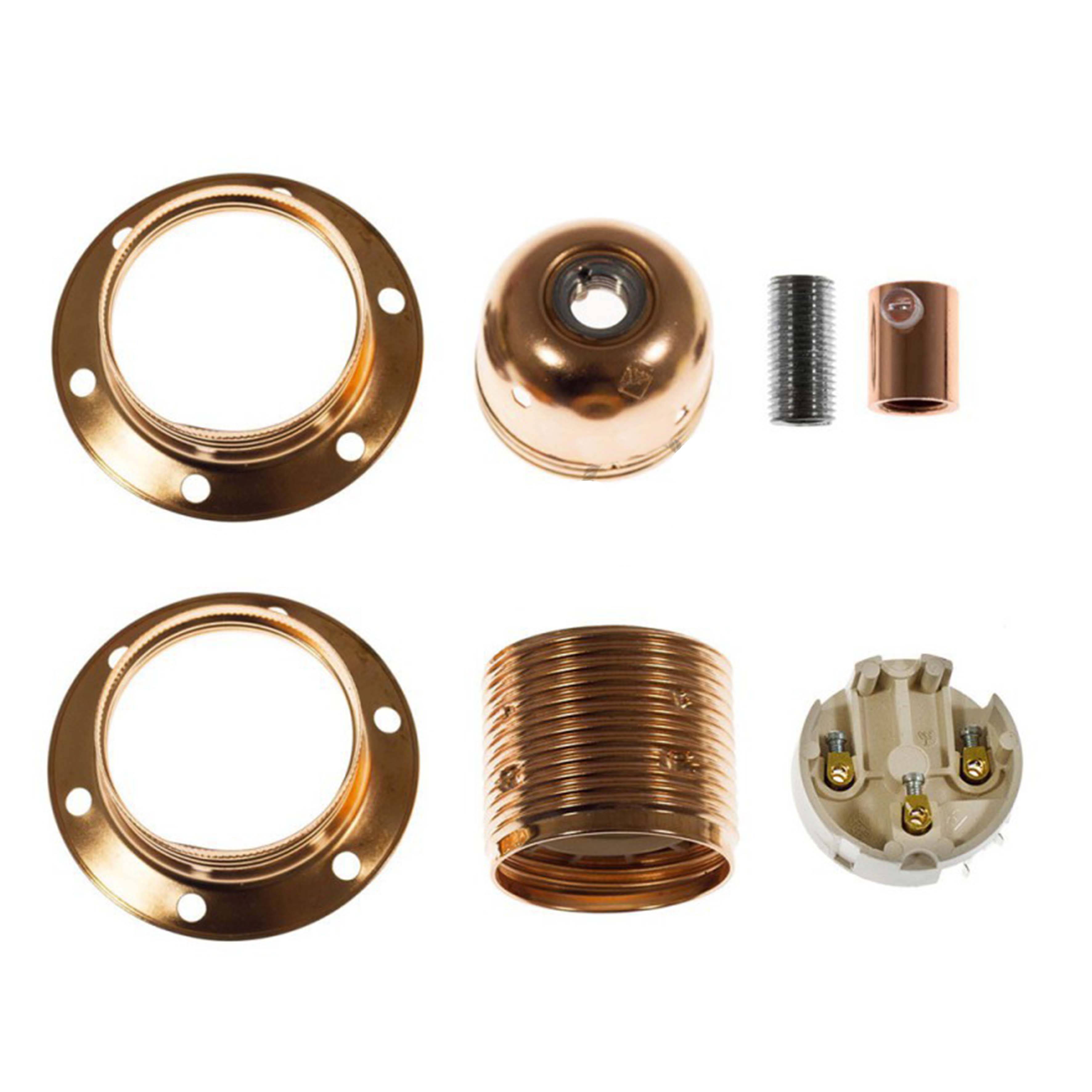 Cylindrical Double Ferrule Metal E27 Lamp Holder Kit - PL27MOTTFTERM - Uneeka