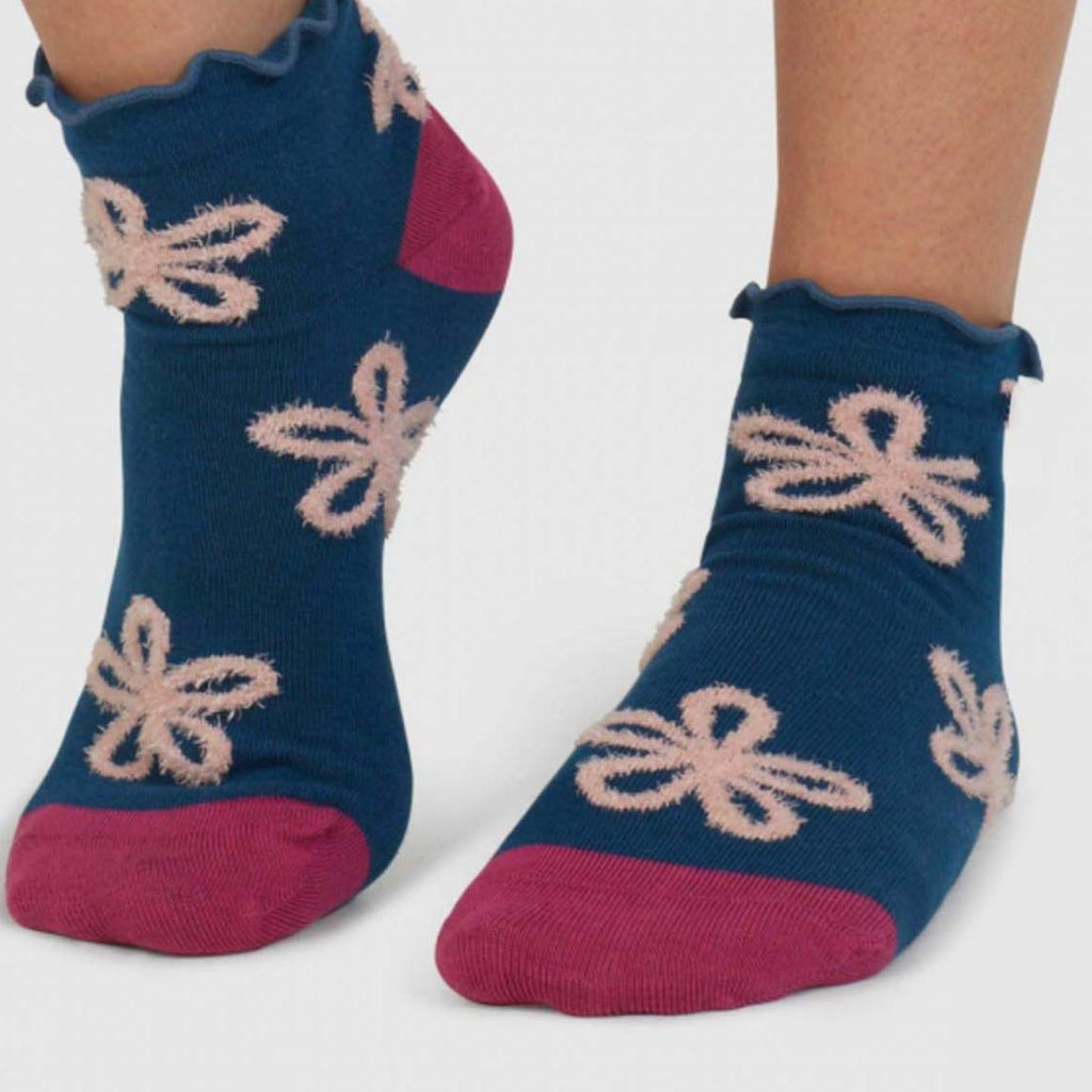 Daisy Textured Organic Cotton Ankle Socks - SPW886 - Lake Blue - Uneeka