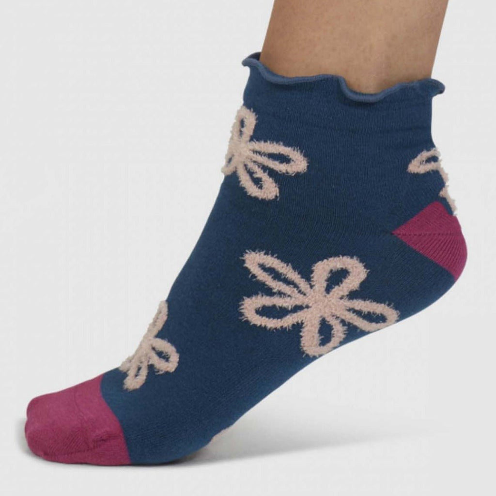 Daisy Textured Organic Cotton Ankle Socks - SPW886 - Lake Blue - Uneeka