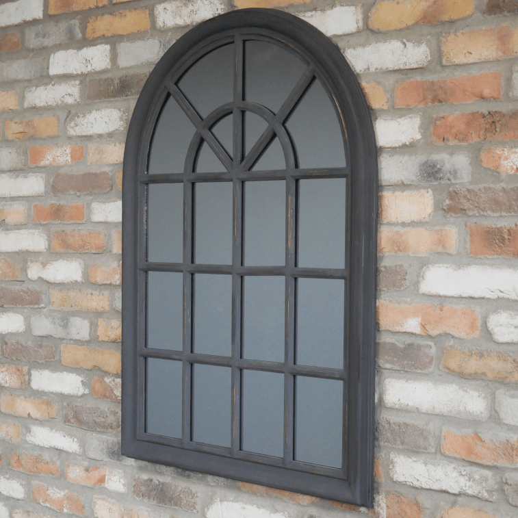 Dark Grey Arched Window Wall Mirror* - 6960 - Uneeka