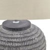 Dark Grey Carved Stone Table Lamp with Linen Shade - 22912 - Uneeka