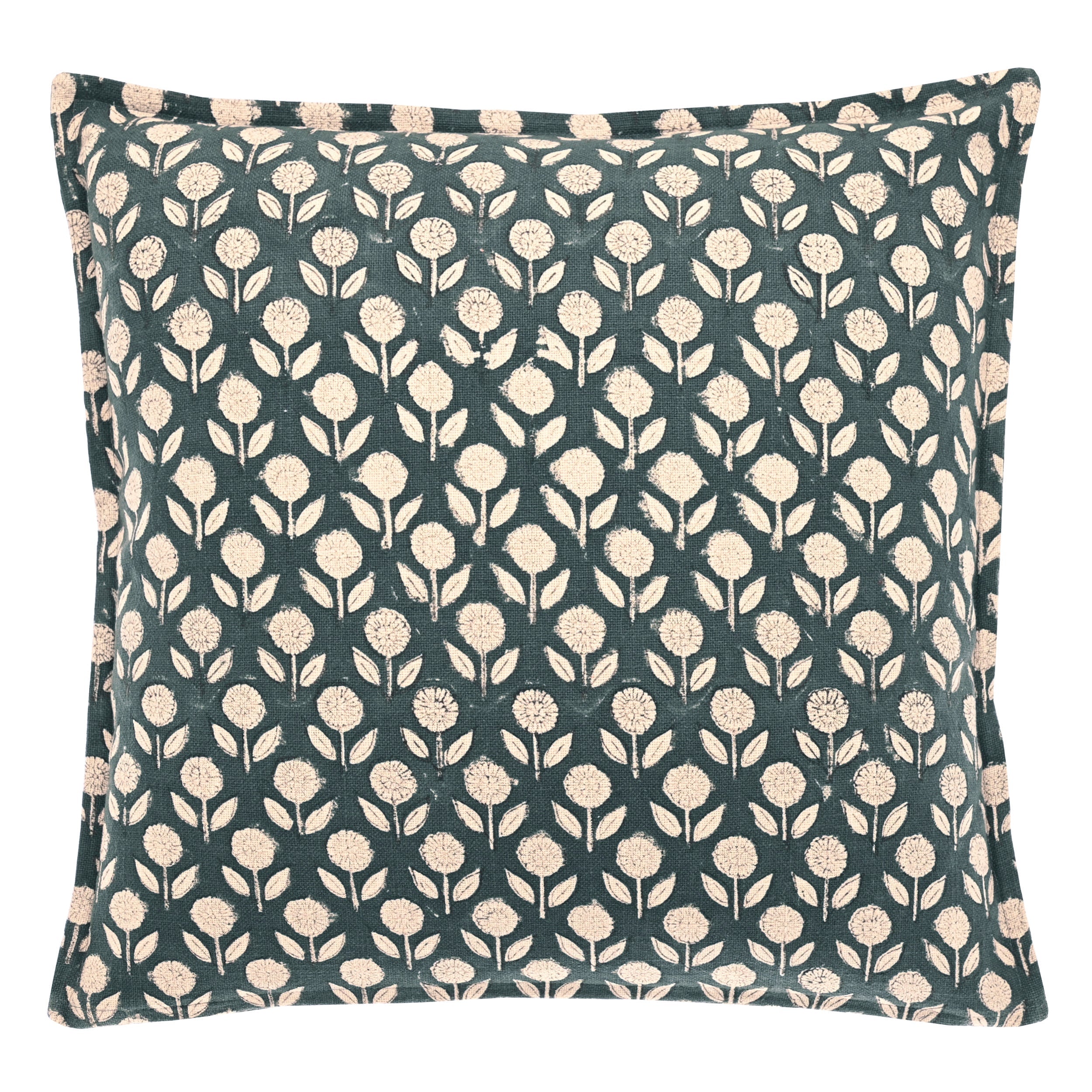 Deep Blue Floral Hand Block Print Cushion - JHMCB - P - Uneeka