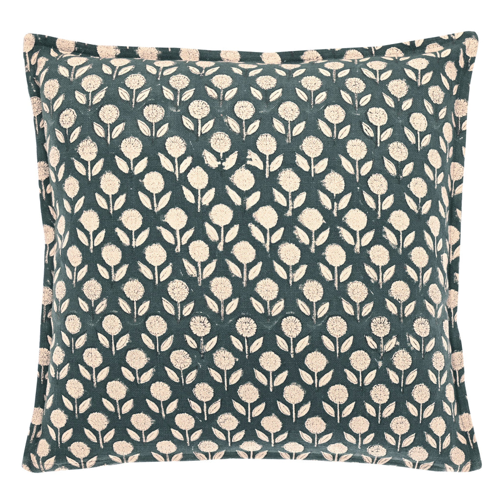 Deep Blue Floral Hand Block Print Cushion - JHMCB - P - Uneeka