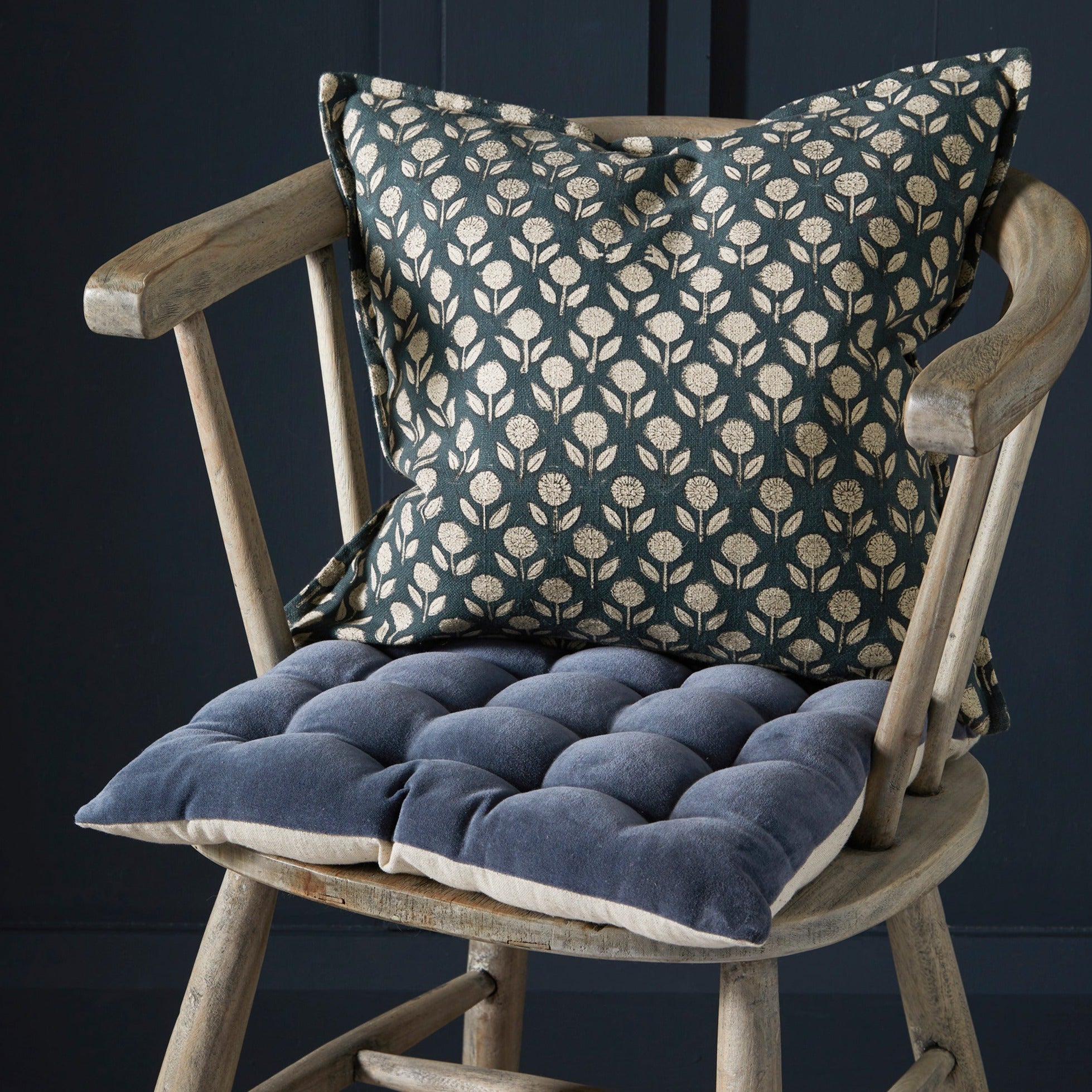 Deep Blue Floral Hand Block Print Cushion - JHMCB - P - Uneeka