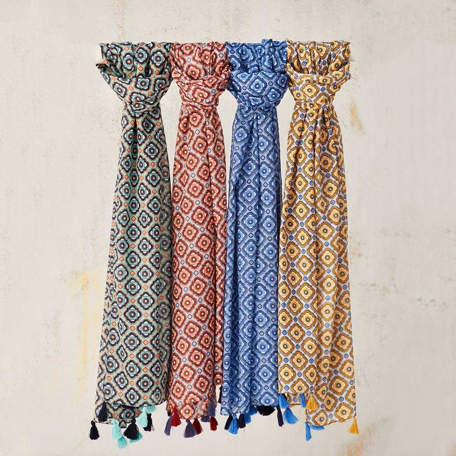 Diamond Pattern Cotton Scarf with Tassels - SC170 - MUSTARD - Uneeka