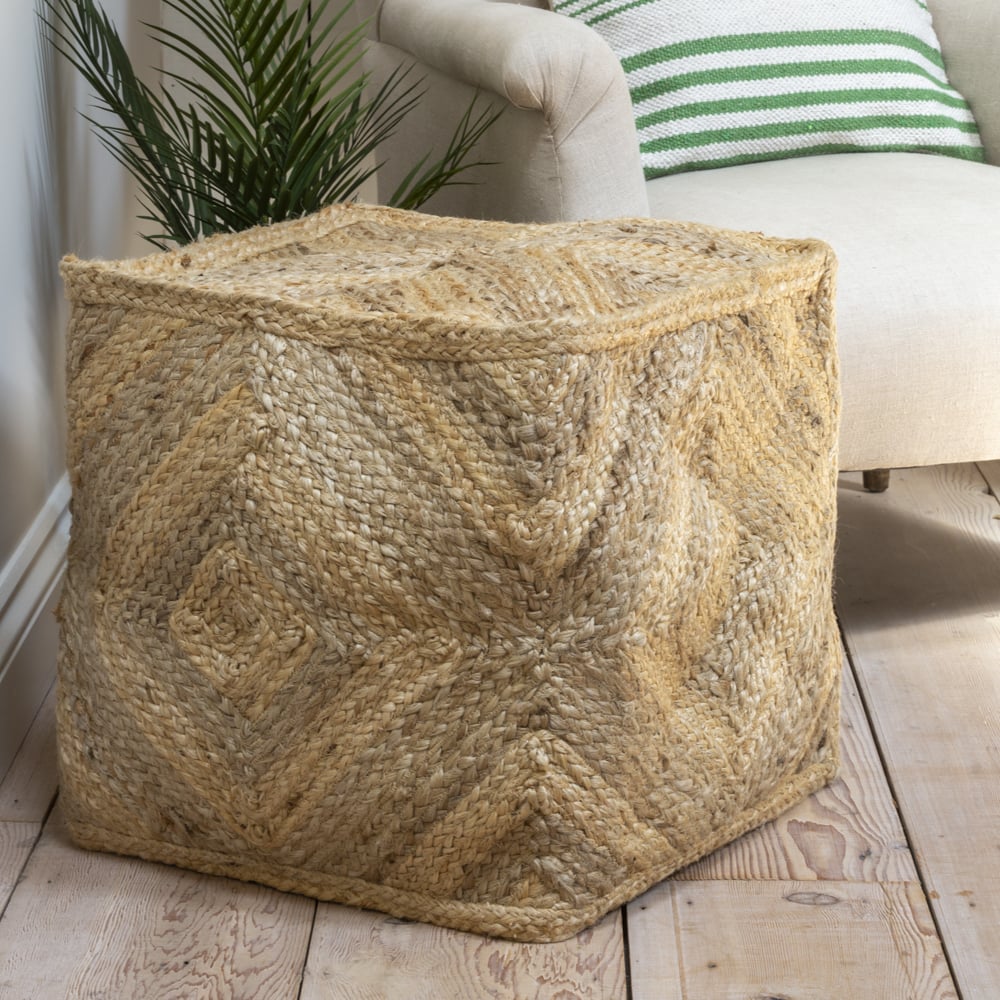 Diamond Pattern Natural Jute Pouffe - CJ23696 - Uneeka